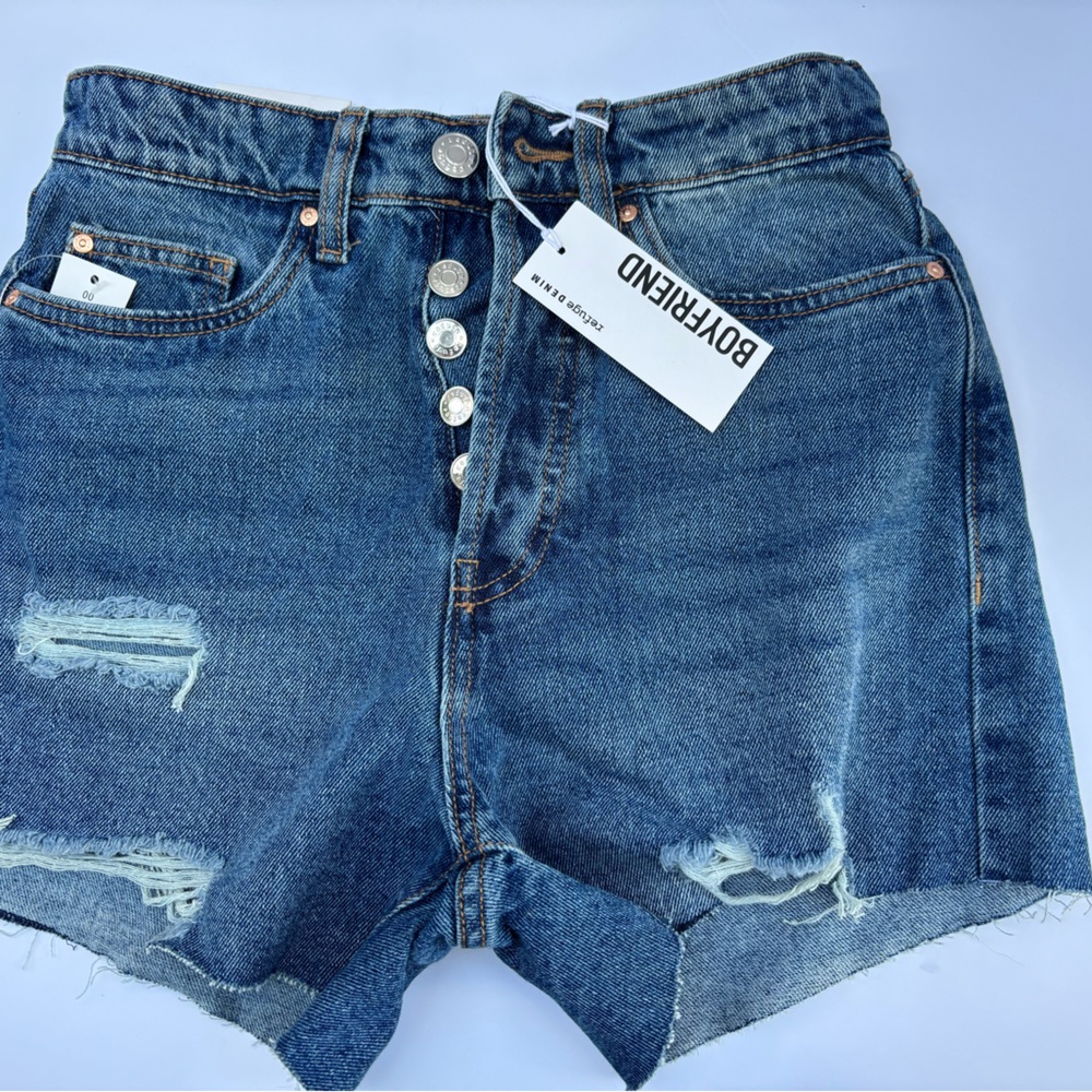 Refuge Brand Distressed Dark Blue Button-fly Jean Shorts US 00